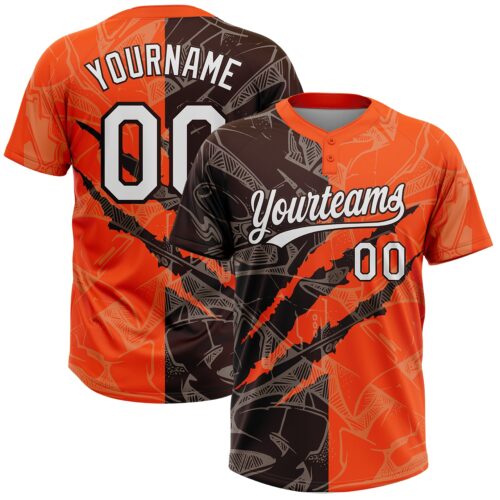 Softball2069 Custom Graffiti Pattern White Orange-Brown 3D Scratch Two-Button Unisex Softball Jersey