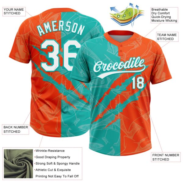 Custom Graffiti Pattern White Orange-Aqua 3D Scratch Two-Button Unisex Softball Jersey