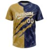 Custom Graffiti Pattern White Navy-Old Gold 3D Scratch Two-Button Unisex Softball Jersey