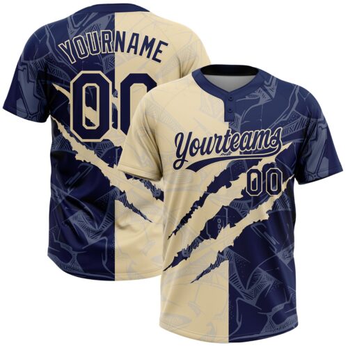 Softball2072 Custom Graffiti Pattern Navy-Cream 3D Scratch Two-Button Unisex Softball Jersey