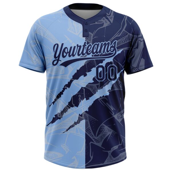 Custom Graffiti Pattern Navy-Light Blue 3D Scratch Two-Button Unisex Softball Jersey