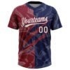 Custom Graffiti Pattern White Navy-Crimson 3D Scratch Two-Button Unisex Softball Jersey