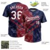 Custom Graffiti Pattern White Navy-Crimson 3D Scratch Two-Button Unisex Softball Jersey