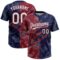 Custom Graffiti Pattern White Navy-Crimson 3D Scratch Two-Button Unisex Softball Jersey