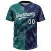 Custom Graffiti Pattern White Navy-Teal 3D Scratch Two-Button Unisex Softball Jersey