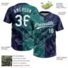 Custom Graffiti Pattern White Navy-Teal 3D Scratch Two-Button Unisex Softball Jersey