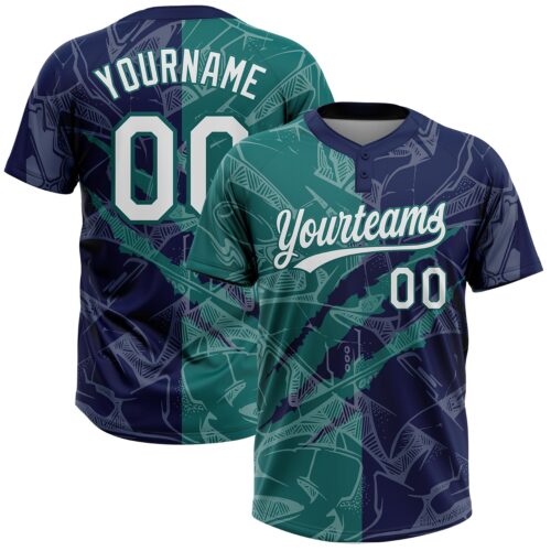 Softball2075 Custom Graffiti Pattern White Navy-Teal 3D Scratch Two-Button Unisex Softball Jersey