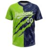 Custom Graffiti Pattern White Navy-Neon Green 3D Scratch Two-Button Unisex Softball Jersey