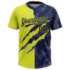 Custom Graffiti Pattern Navy-Neon Yellow 3D Scratch Two-Button Unisex Softball Jersey