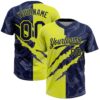 Custom Graffiti Pattern Navy-Neon Yellow 3D Scratch Two-Button Unisex Softball Jersey