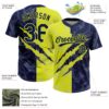 Custom Graffiti Pattern Navy-Neon Yellow 3D Scratch Two-Button Unisex Softball Jersey