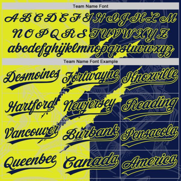 Custom Graffiti Pattern Navy-Neon Yellow 3D Scratch Two-Button Unisex Softball Jersey