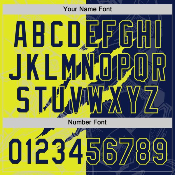 Custom Graffiti Pattern Navy-Neon Yellow 3D Scratch Two-Button Unisex Softball Jersey