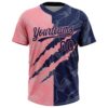 Custom Graffiti Pattern Navy-Medium Pink 3D Scratch Two-Button Unisex Softball Jersey