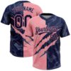 Custom Graffiti Pattern Navy-Medium Pink 3D Scratch Two-Button Unisex Softball Jersey