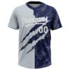 Custom Graffiti Pattern White Navy-Silver 3D Scratch Two-Button Unisex Softball Jersey