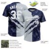 Custom Graffiti Pattern White Navy-Silver 3D Scratch Two-Button Unisex Softball Jersey