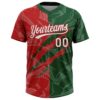 Custom Graffiti Pattern White Green-Red 3D Scratch Two-Button Unisex Softball Jersey