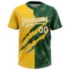 Custom Graffiti Pattern White Green-Yellow 3D Scratch Two-Button Unisex Softball Jersey