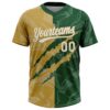 Custom Graffiti Pattern White Green-Old Gold 3D Scratch Two-Button Unisex Softball Jersey