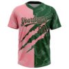 Custom Graffiti Pattern Green-Medium Pink 3D Scratch Two-Button Unisex Softball Jersey