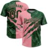 Custom Graffiti Pattern Green-Medium Pink 3D Scratch Two-Button Unisex Softball Jersey