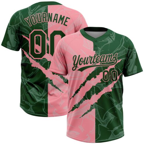 Softball2084 Custom Graffiti Pattern Green-Medium Pink 3D Scratch Two-Button Unisex Softball Jersey