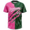 Custom Graffiti Pattern White Green-Pink 3D Scratch Two-Button Unisex Softball Jersey