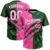 Custom Graffiti Pattern White Green-Pink 3D Scratch Two-Button Unisex Softball Jersey