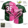 Custom Graffiti Pattern White Green-Pink 3D Scratch Two-Button Unisex Softball Jersey
