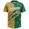 Custom Graffiti Pattern White Kelly Green-Old Gold 3D Scratch Two-Button Unisex Softball Jersey