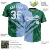 Custom Graffiti Pattern White Kelly Green-Light Blue 3D Scratch Two-Button Unisex Softball Jersey