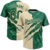 Custom Graffiti Pattern Kelly Green-Cream 3D Scratch Two-Button Unisex Softball Jersey