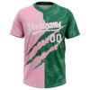 Custom Graffiti Pattern White Kelly Green-Light Pink 3D Scratch Two-Button Unisex Softball Jersey