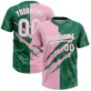 Custom Graffiti Pattern White Kelly Green-Light Pink 3D Scratch Two-Button Unisex Softball Jersey