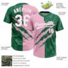 Custom Graffiti Pattern White Kelly Green-Light Pink 3D Scratch Two-Button Unisex Softball Jersey