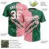 Custom Graffiti Pattern White Kelly Green-Medium Pink 3D Scratch Two-Button Unisex Softball Jersey