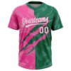 Custom Graffiti Pattern White Kelly Green-Pink 3D Scratch Two-Button Unisex Softball Jersey