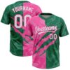 Custom Graffiti Pattern White Kelly Green-Pink 3D Scratch Two-Button Unisex Softball Jersey
