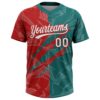 Custom Graffiti Pattern White Teal-Red 3D Scratch Two-Button Unisex Softball Jersey