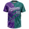 Custom Graffiti Pattern White Teal-Purple 3D Scratch Two-Button Unisex Softball Jersey