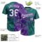Custom Graffiti Pattern White Teal-Purple 3D Scratch Two-Button Unisex Softball Jersey
