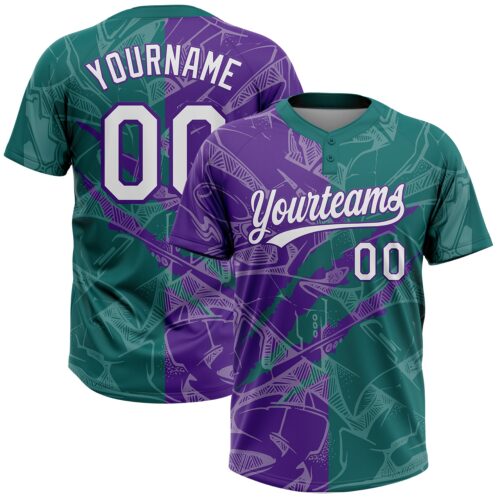 Softball2099 Custom Graffiti Pattern White Teal-Purple 3D Scratch Two-Button Unisex Softball Jersey