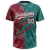 Custom Graffiti Pattern White Teal-Crimson 3D Scratch Two-Button Unisex Softball Jersey