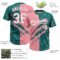Custom Graffiti Pattern White Teal-Medium Pink 3D Scratch Two-Button Unisex Softball Jersey