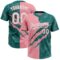 Custom Graffiti Pattern White Teal-Medium Pink 3D Scratch Two-Button Unisex Softball Jersey