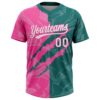 Custom Graffiti Pattern White Teal-Pink 3D Scratch Two-Button Unisex Softball Jersey