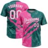 Custom Graffiti Pattern White Teal-Pink 3D Scratch Two-Button Unisex Softball Jersey