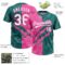 Custom Graffiti Pattern White Teal-Pink 3D Scratch Two-Button Unisex Softball Jersey