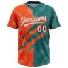 Custom Graffiti Pattern White Teal-Orange 3D Scratch Two-Button Unisex Softball Jersey